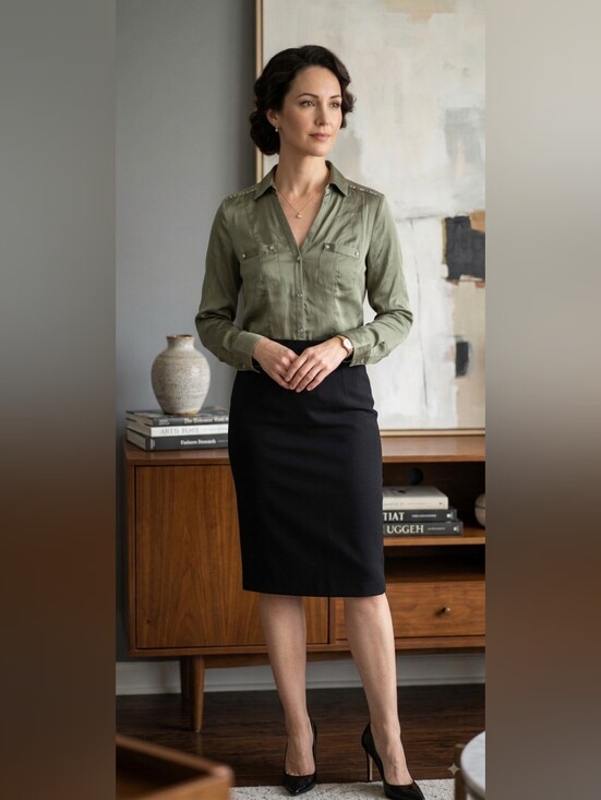 White House Black Market Tops - White House Black Market Olive Green Button-Front Blouse 95% Silk